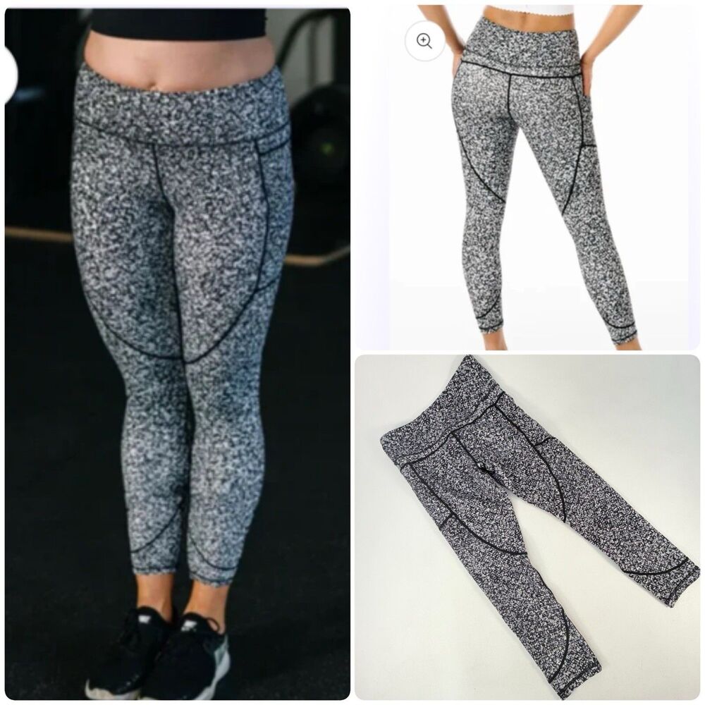 Zyia Active Black Pocket Mosaic Soft  Mid-Rise Leggings Size 8/10